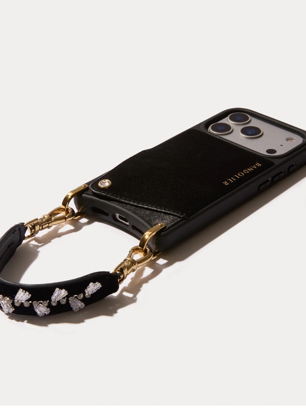 Bandolier Black Phone Case with Crystal-Embellished Strap 16 ProMax